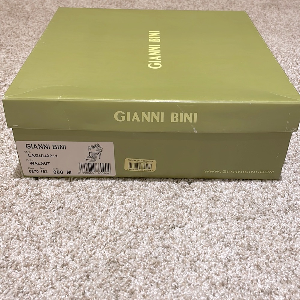 Gianni Bini Laguna strappy, open toe, ankle buckled pumps in Walnut